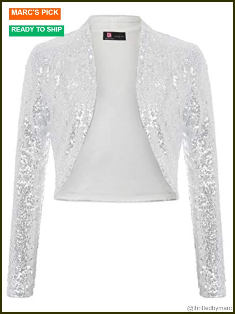 Sequin Shrug Long Sleeve Open Front Cropped Bolero Jacket
